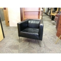 Ikea Klappsta Black Leather Arm Chair with Chrome Base